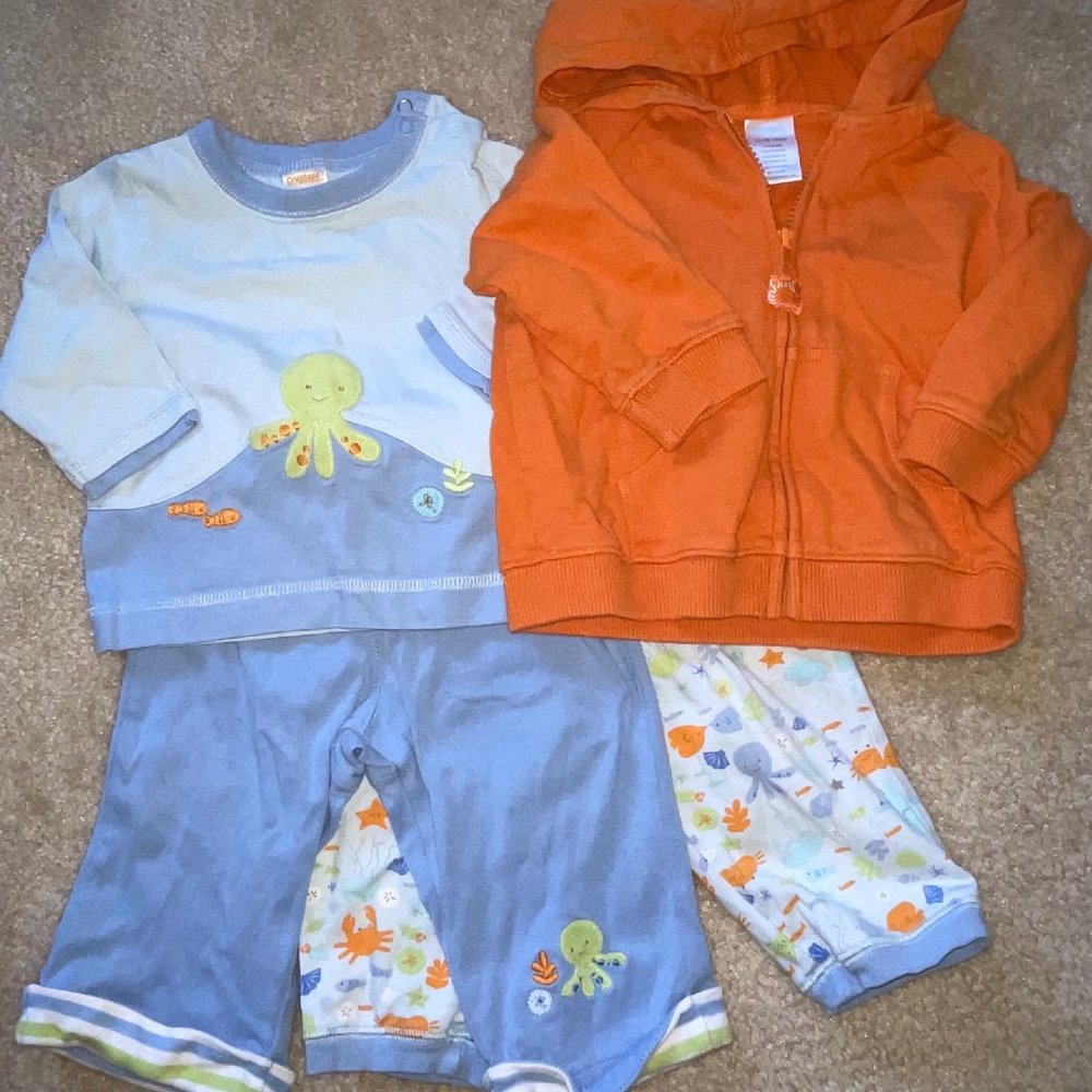 Gymboree ocean octopus crab lot pants shirt hoodie 4 piece lot most 6-12 months